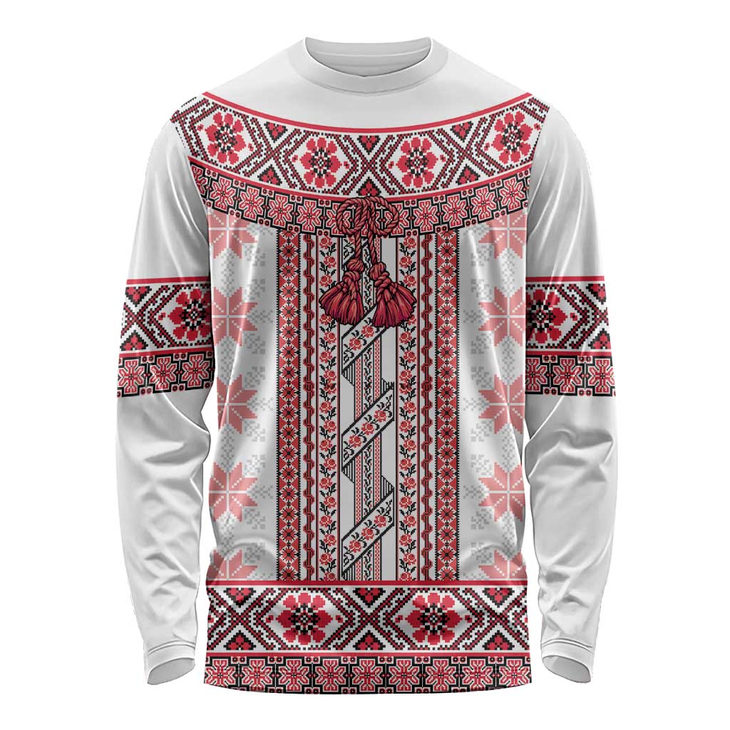 Ukraine Long Sleeve Shirt Traditional Braided Rope Belt Red Folk Pattern