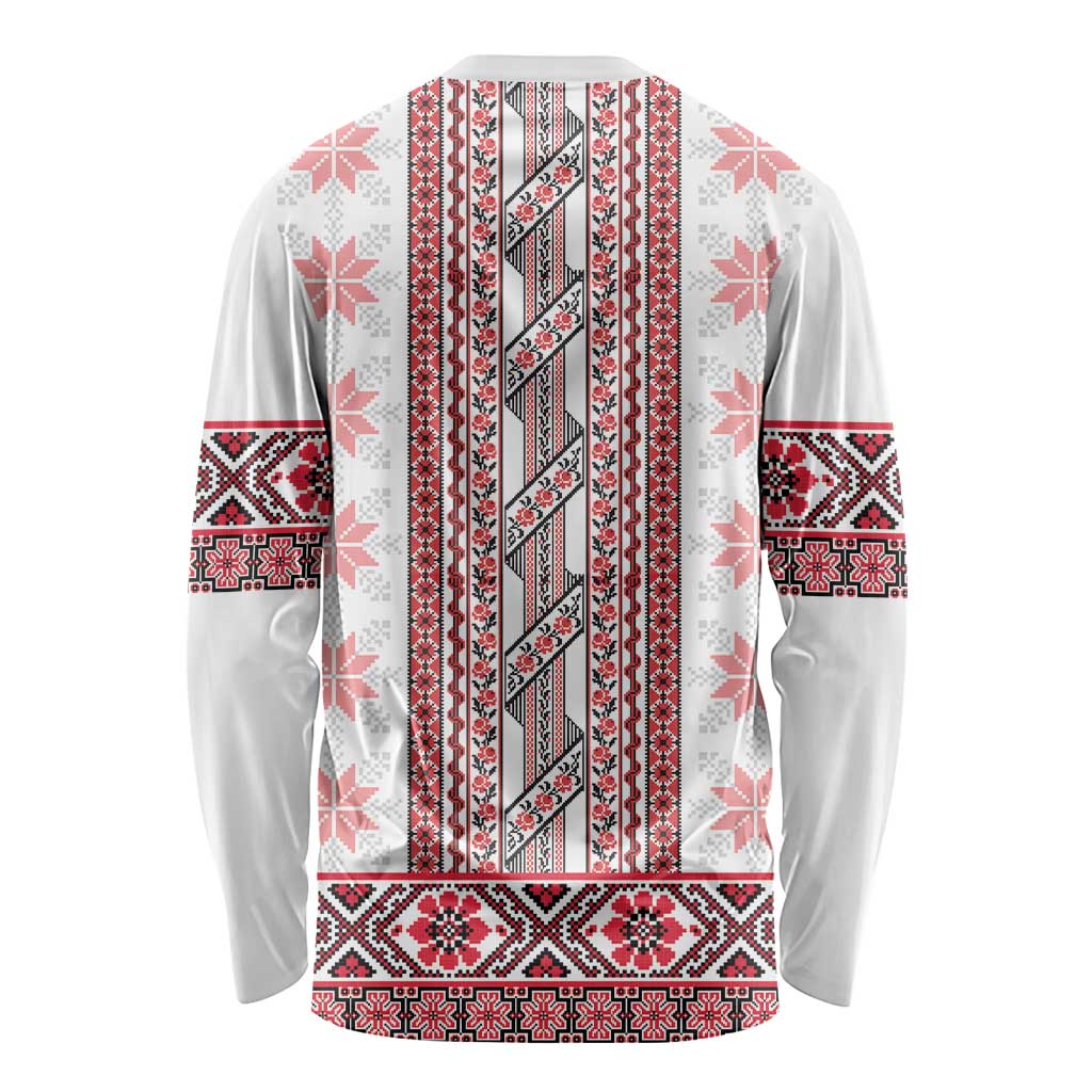 Ukraine Long Sleeve Shirt Traditional Braided Rope Belt Red Folk Pattern