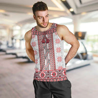 Ukraine Men Tank Top Traditional Braided Rope Belt Red Folk Pattern