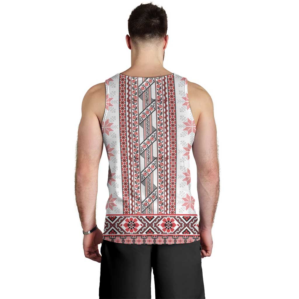 Ukraine Men Tank Top Traditional Braided Rope Belt Red Folk Pattern