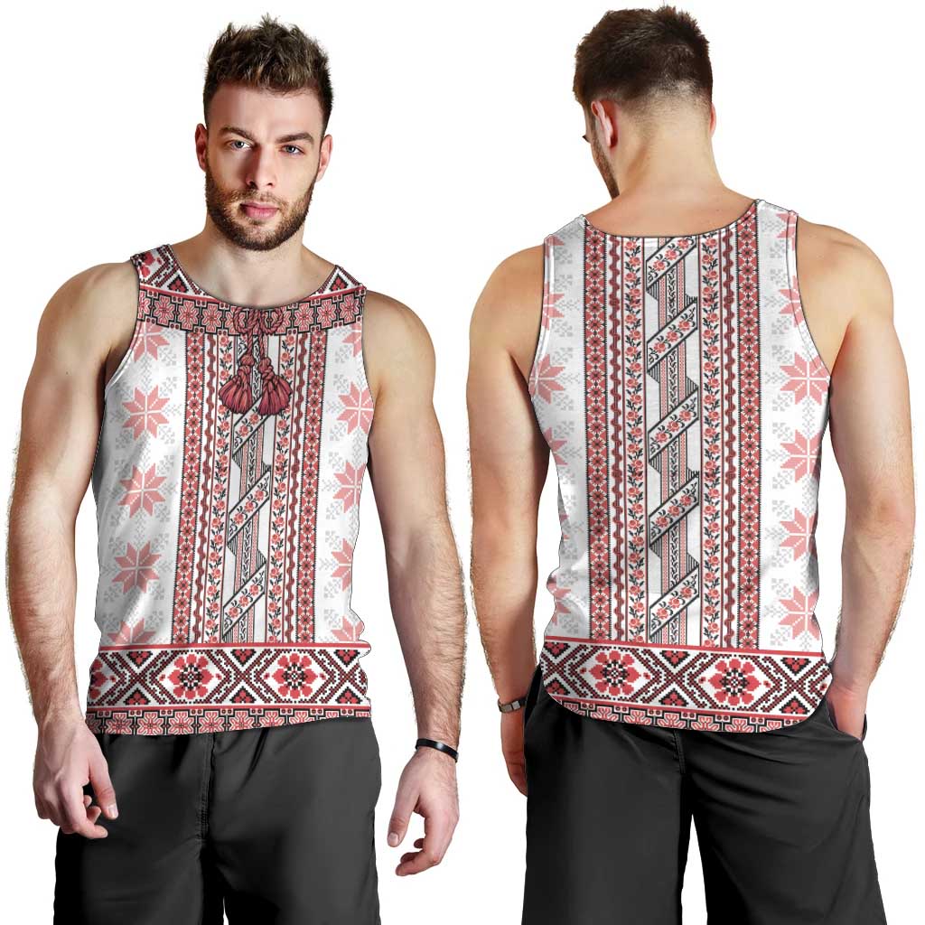 Ukraine Men Tank Top Traditional Braided Rope Belt Red Folk Pattern