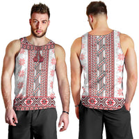 Ukraine Men Tank Top Traditional Braided Rope Belt Red Folk Pattern