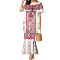 Ukraine Mermaid Dress Traditional Braided Rope Belt Red Folk Pattern