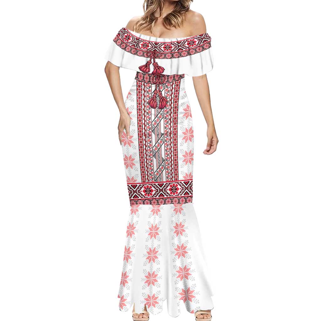 Ukraine Mermaid Dress Traditional Braided Rope Belt Red Folk Pattern