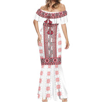 Ukraine Mermaid Dress Traditional Braided Rope Belt Red Folk Pattern