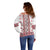 Ukraine Off Shoulder Sweater Traditional Braided Rope Belt Red Folk Pattern