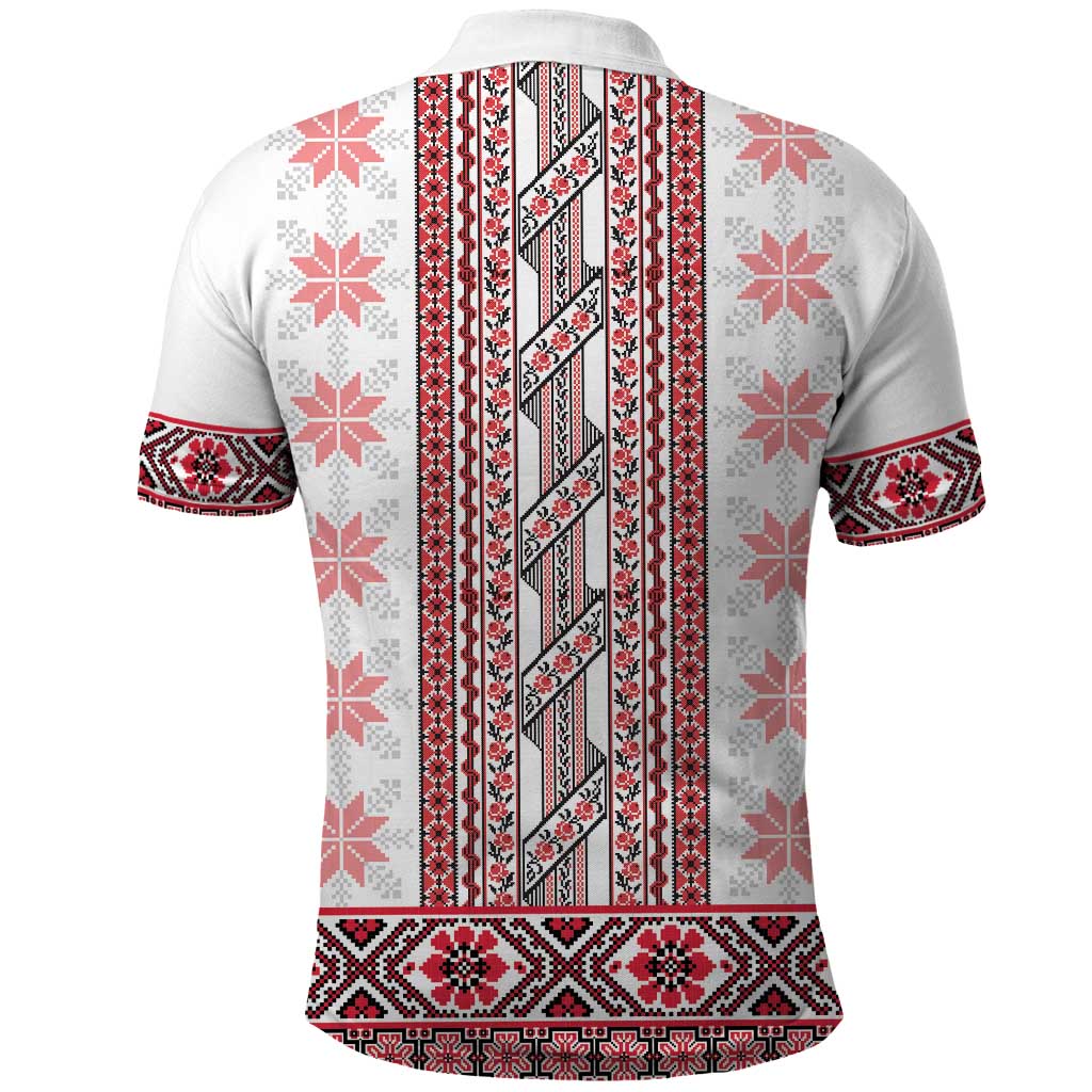 Ukraine Polo Shirt Traditional Braided Rope Belt Red Folk Pattern