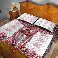 Ukraine Quilt Bed Set Traditional Braided Rope Belt Red Folk Pattern
