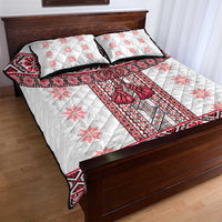 Ukraine Quilt Bed Set Traditional Braided Rope Belt Red Folk Pattern