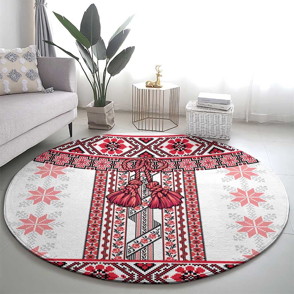 Ukraine Round Carpet Traditional Braided Rope Belt Red Folk Pattern