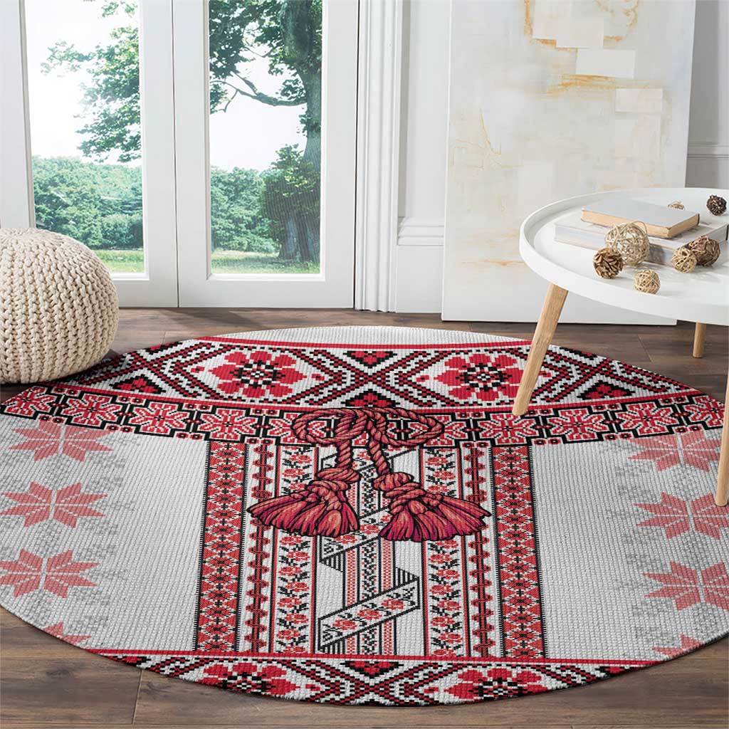 Ukraine Round Carpet Traditional Braided Rope Belt Red Folk Pattern
