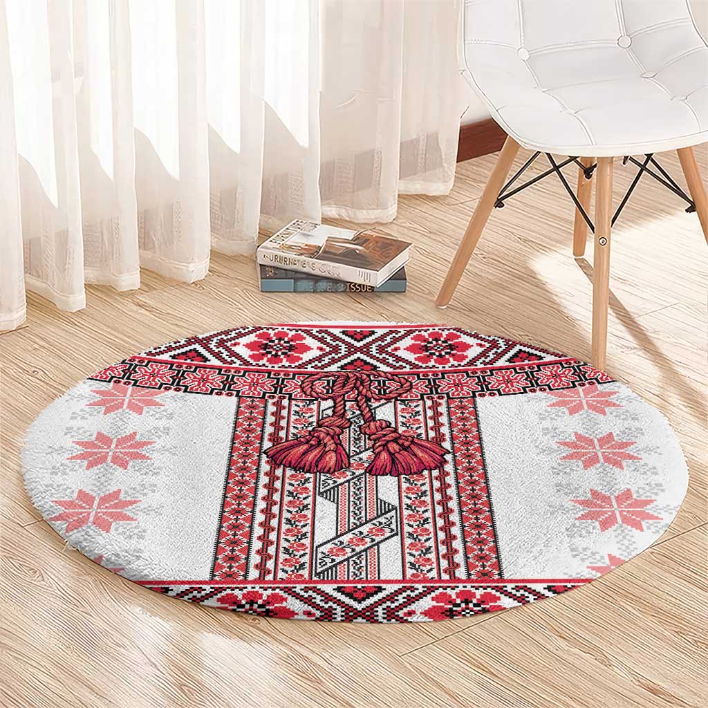 Ukraine Round Carpet Traditional Braided Rope Belt Red Folk Pattern