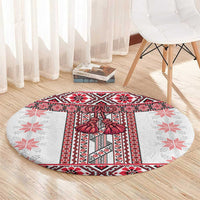 Ukraine Round Carpet Traditional Braided Rope Belt Red Folk Pattern