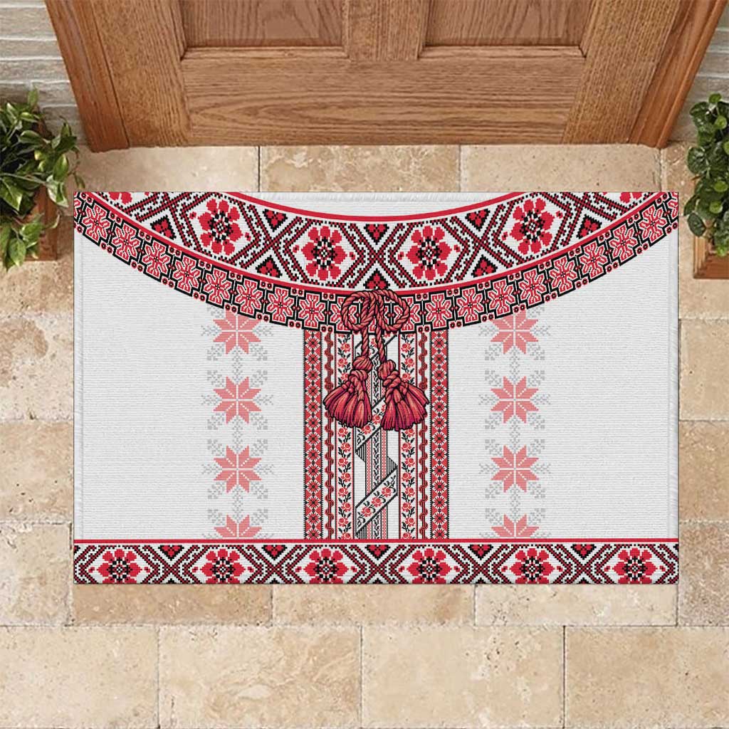 Ukraine Rubber Doormat Traditional Braided Rope Belt Red Folk Pattern
