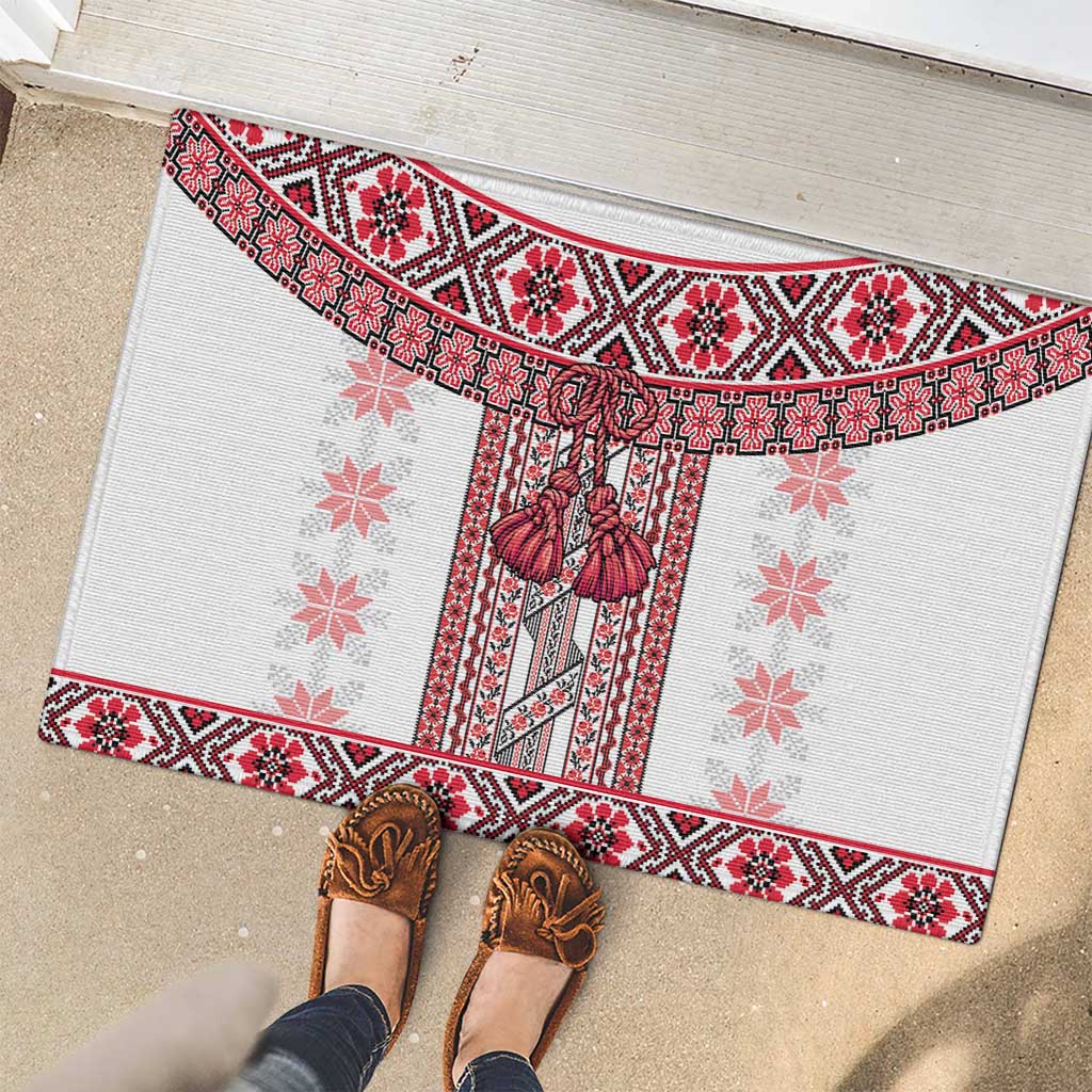 Ukraine Rubber Doormat Traditional Braided Rope Belt Red Folk Pattern