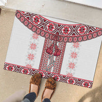 Ukraine Rubber Doormat Traditional Braided Rope Belt Red Folk Pattern