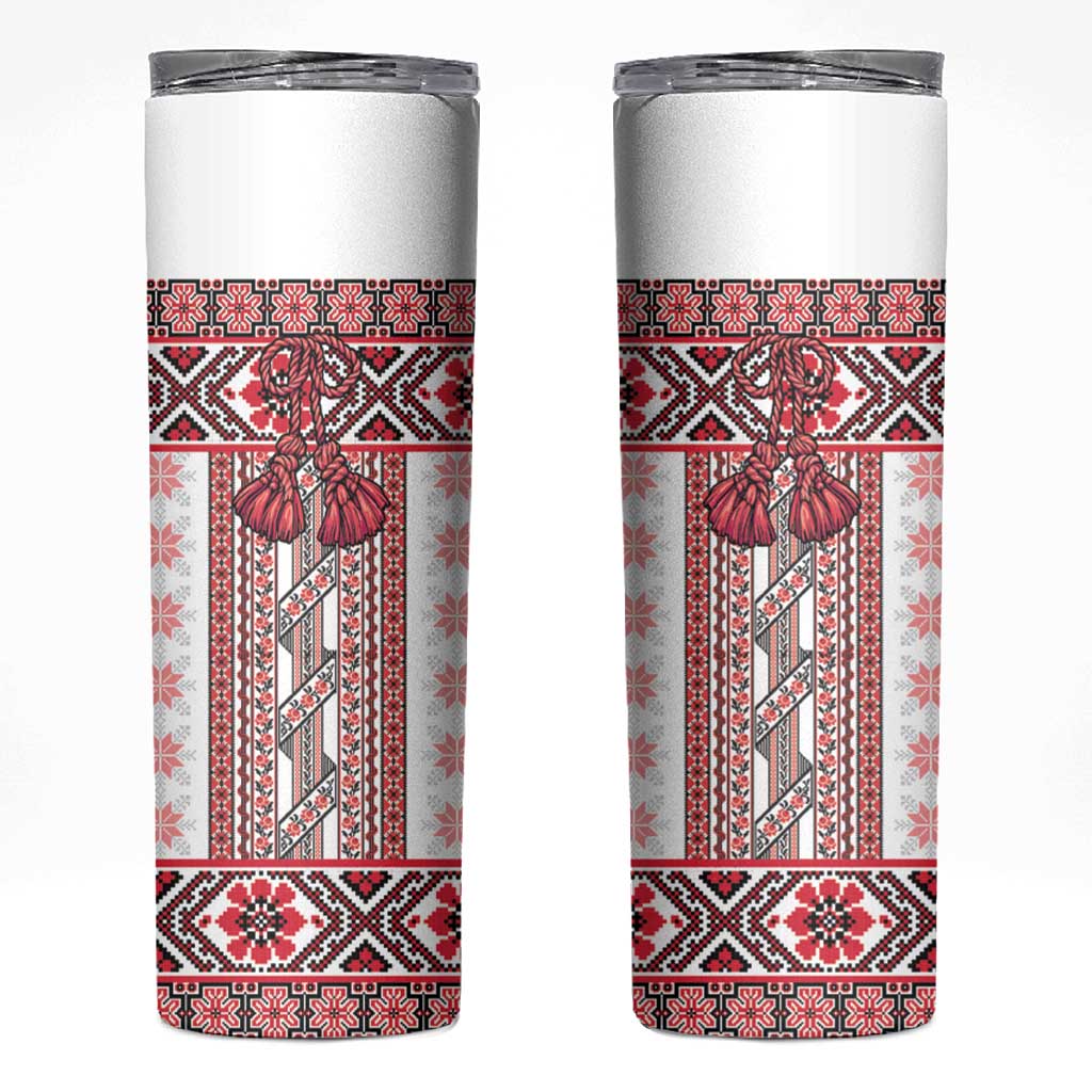 Ukraine Skinny Tumbler Traditional Braided Rope Belt Red Folk Pattern