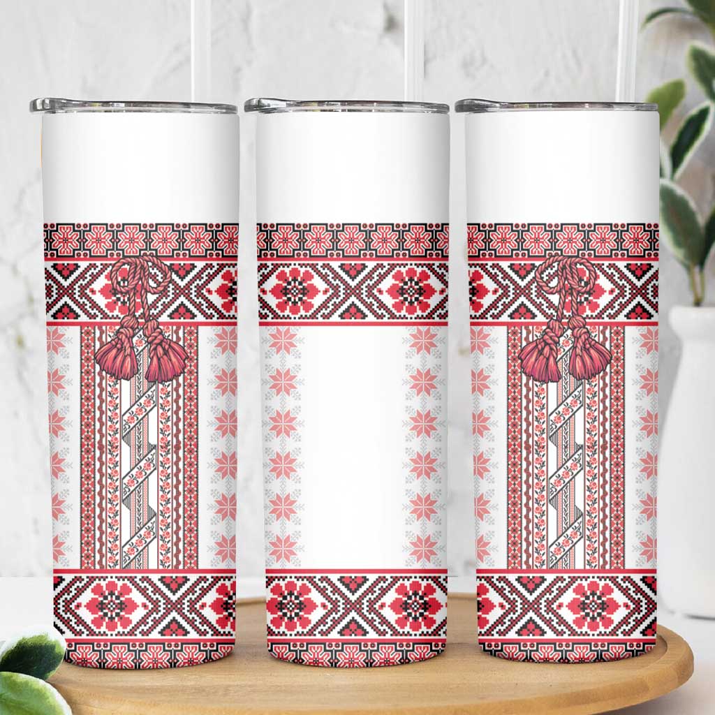 Ukraine Skinny Tumbler Traditional Braided Rope Belt Red Folk Pattern