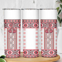 Ukraine Skinny Tumbler Traditional Braided Rope Belt Red Folk Pattern