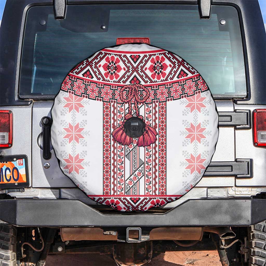 Ukraine Spare Tire Cover Traditional Braided Rope Belt Red Folk Pattern
