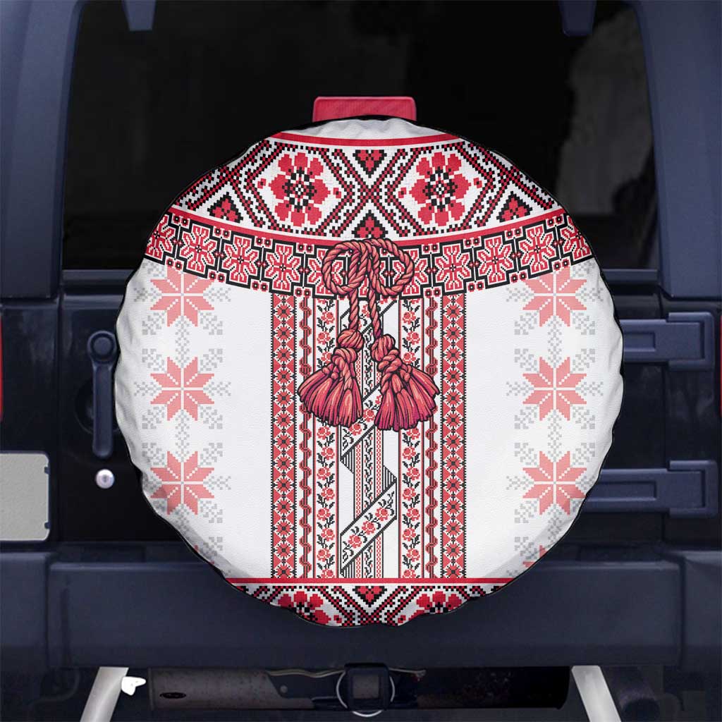 Ukraine Spare Tire Cover Traditional Braided Rope Belt Red Folk Pattern