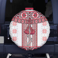 Ukraine Spare Tire Cover Traditional Braided Rope Belt Red Folk Pattern