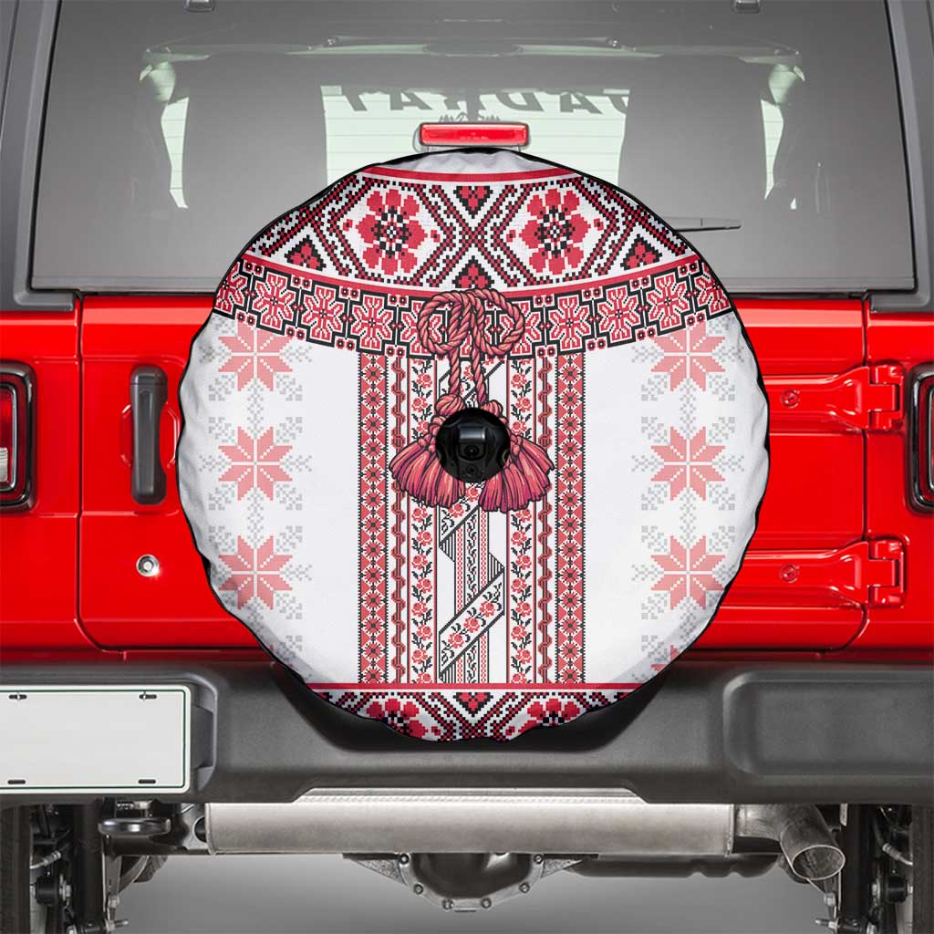 Ukraine Spare Tire Cover Traditional Braided Rope Belt Red Folk Pattern