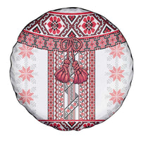 Ukraine Spare Tire Cover Traditional Braided Rope Belt Red Folk Pattern