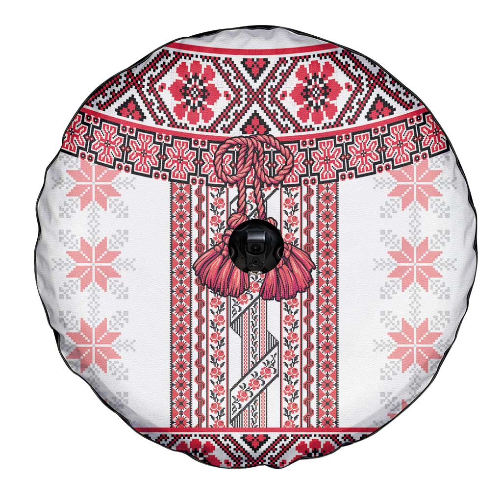 Ukraine Spare Tire Cover Traditional Braided Rope Belt Red Folk Pattern