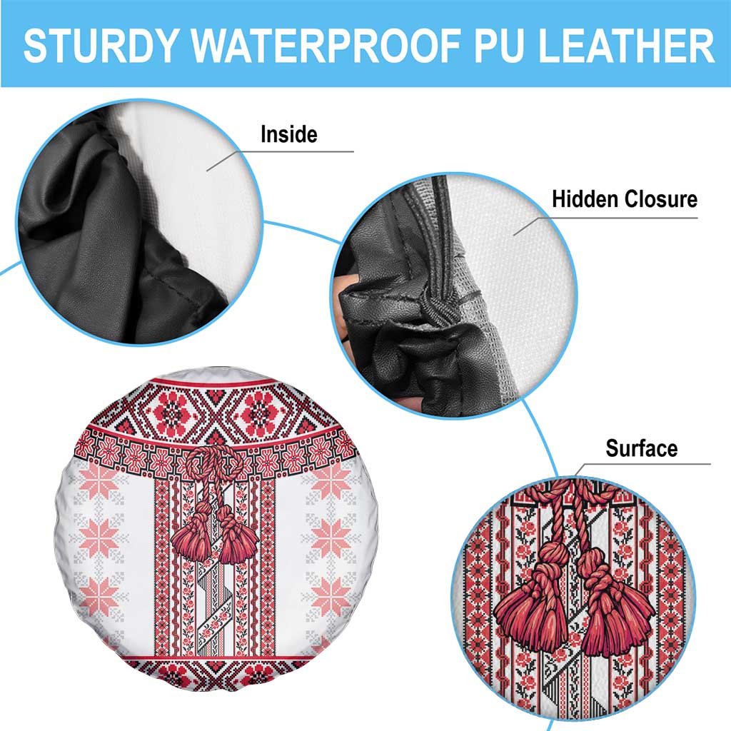 Ukraine Spare Tire Cover Traditional Braided Rope Belt Red Folk Pattern