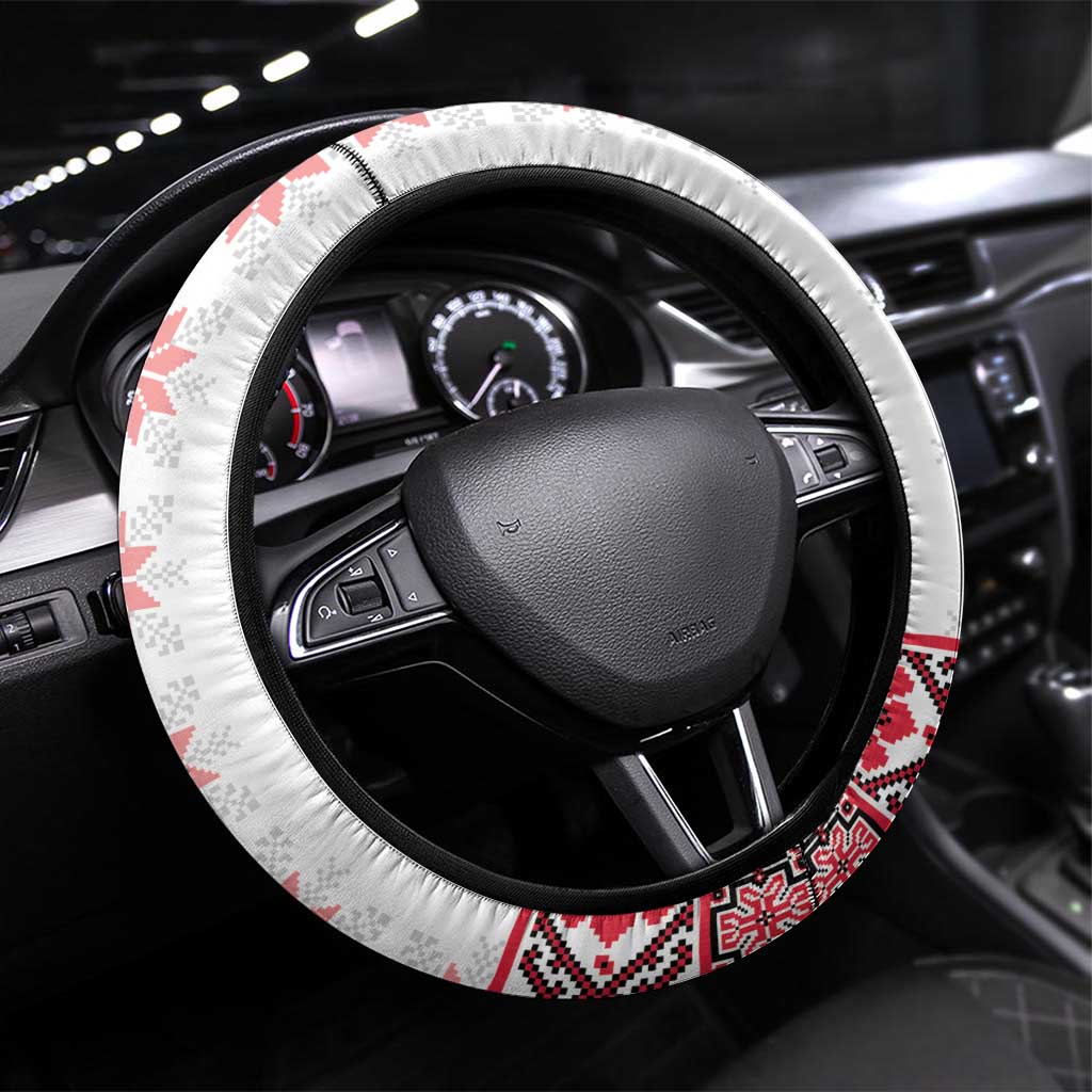 Ukraine Steering Wheel Cover Traditional Braided Rope Belt Red Folk Pattern