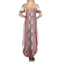 Ukraine Summer Maxi Dress Traditional Braided Rope Belt Red Folk Pattern
