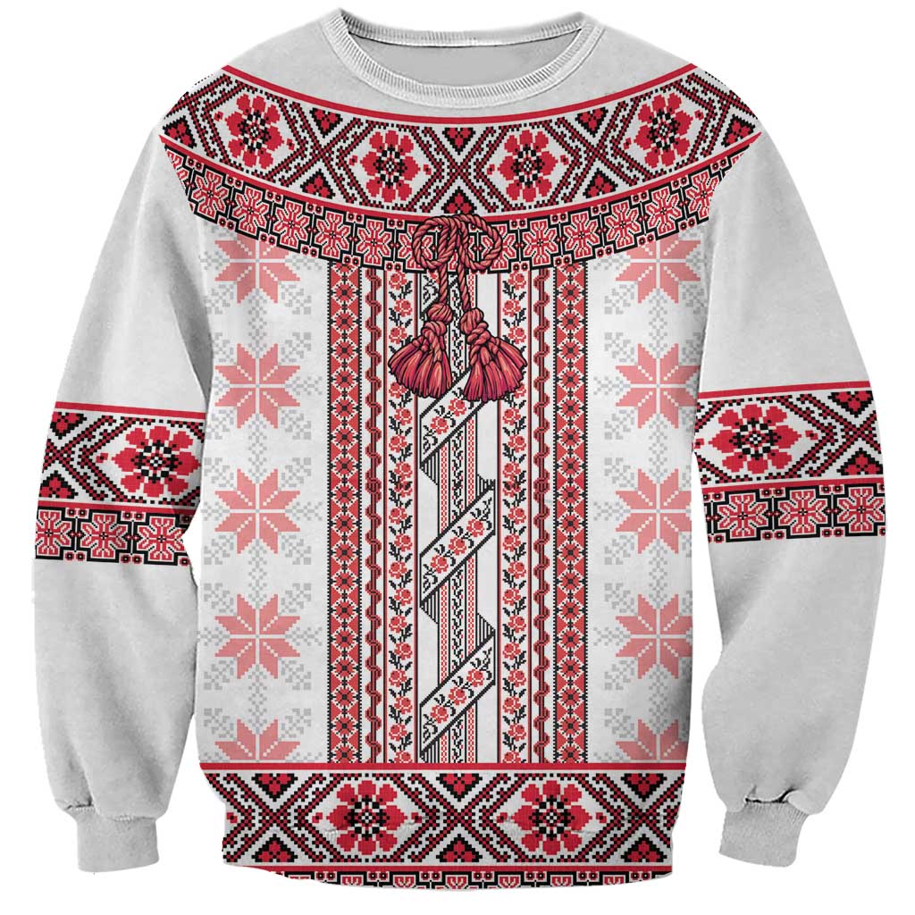 Ukraine Sweatshirt Traditional Braided Rope Belt Red Folk Pattern