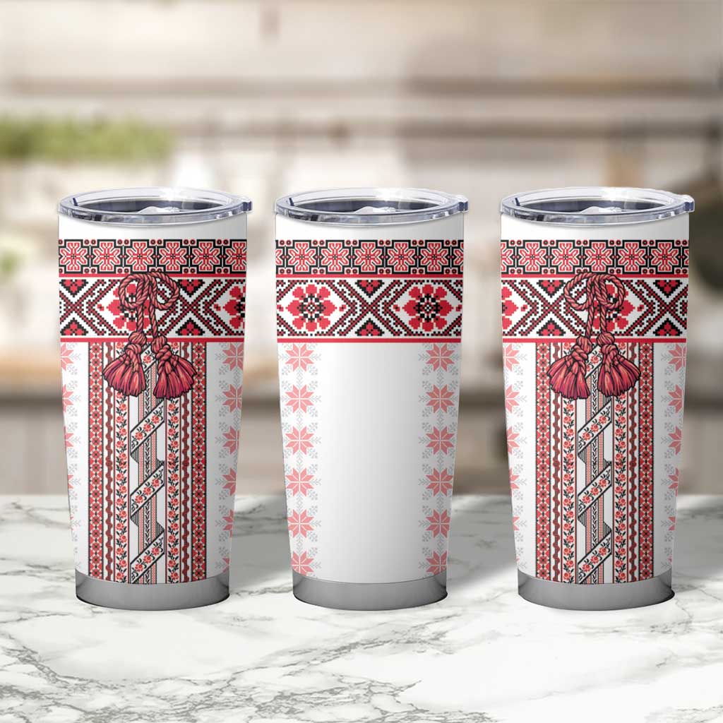 Ukraine Tumbler Cup Traditional Braided Rope Belt Red Folk Pattern