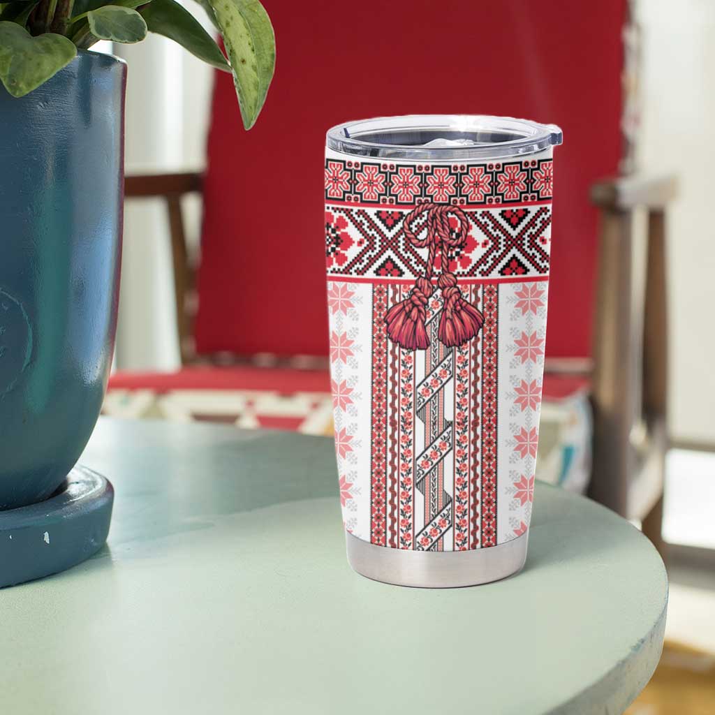 Ukraine Tumbler Cup Traditional Braided Rope Belt Red Folk Pattern