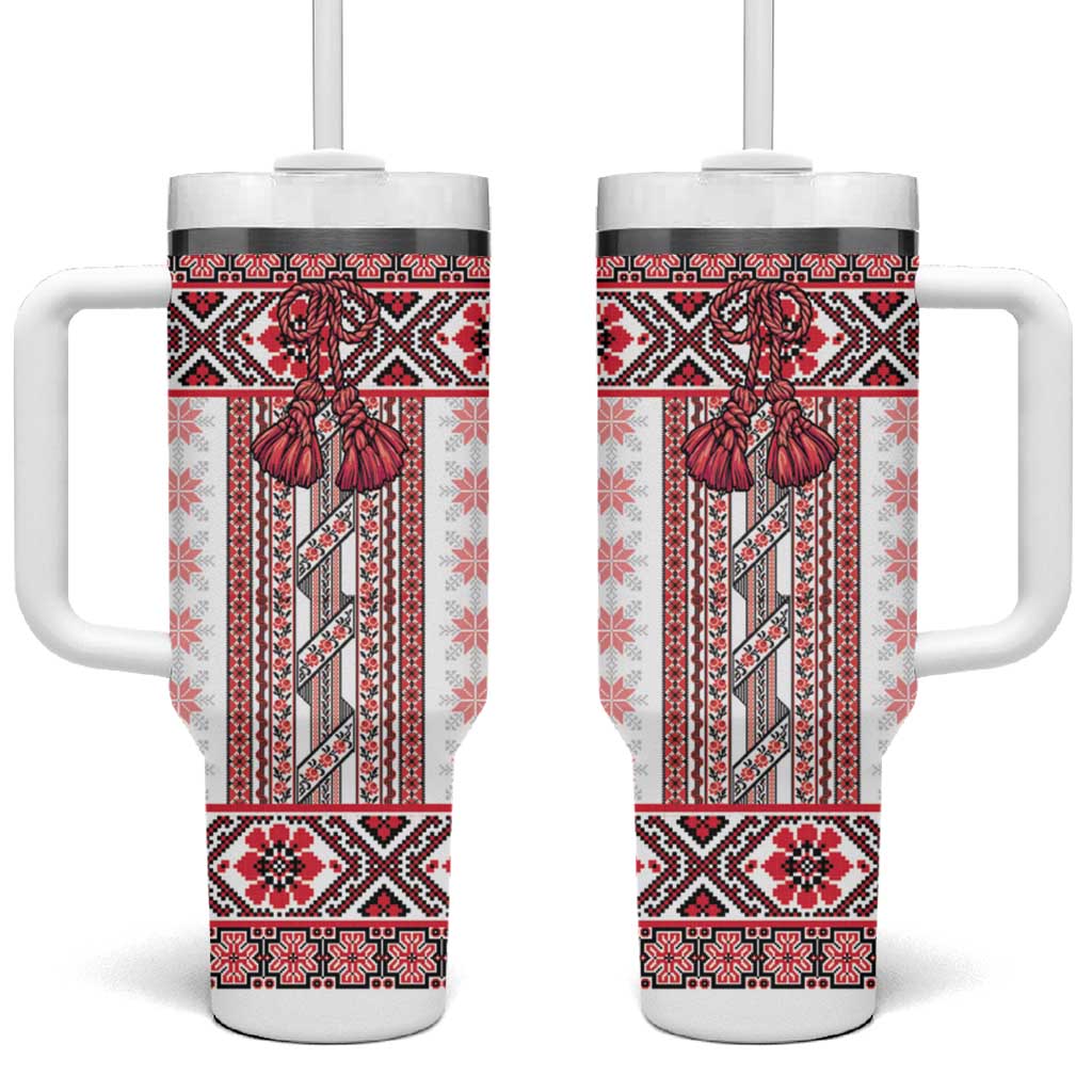 Ukraine Tumbler With Handle Traditional Braided Rope Belt Red Folk Pattern