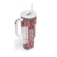Ukraine Tumbler With Handle Traditional Braided Rope Belt Red Folk Pattern