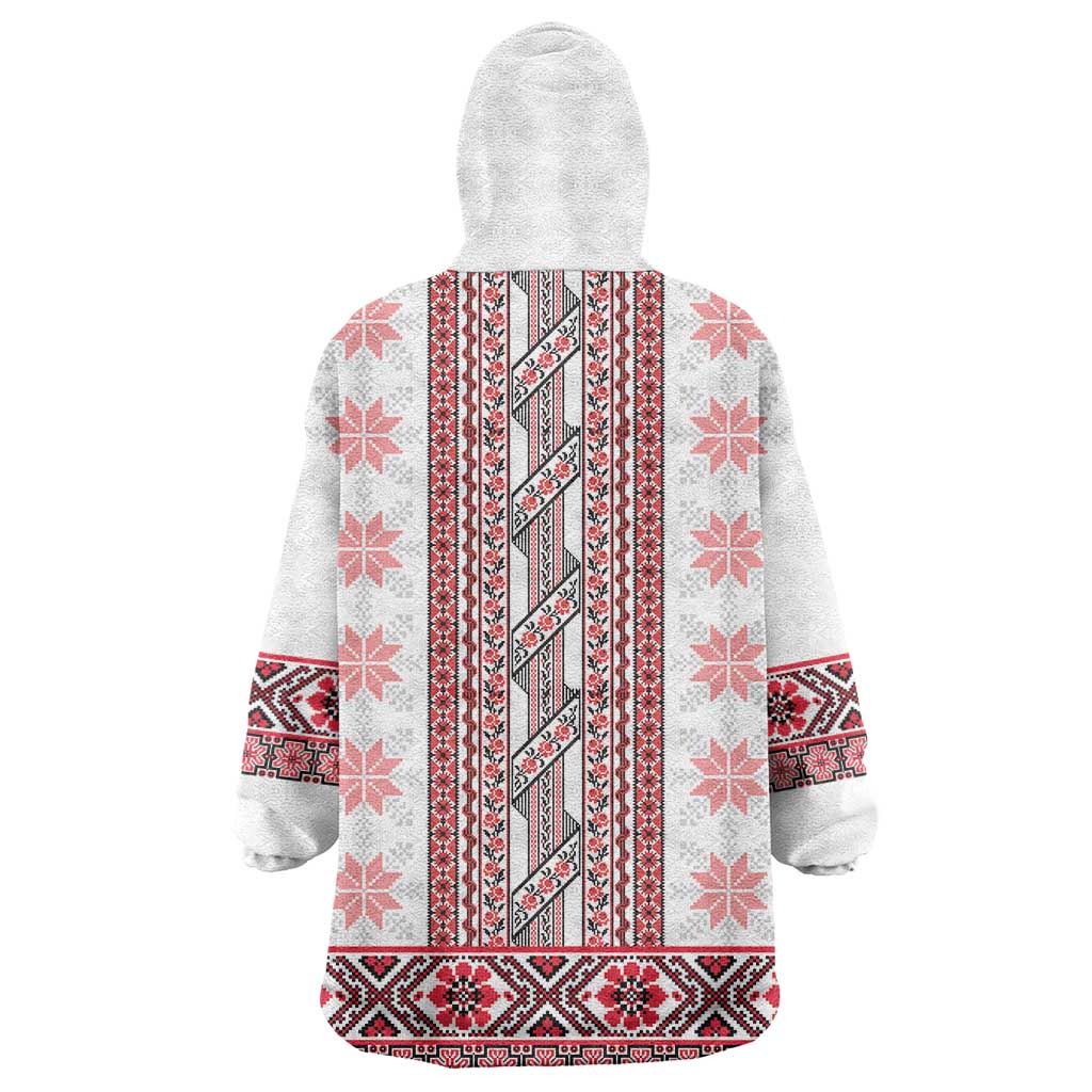 Ukraine Wearable Blanket Hoodie Traditional Braided Rope Belt Red Folk Pattern