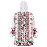 Ukraine Wearable Blanket Hoodie Traditional Braided Rope Belt Red Folk Pattern