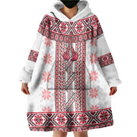 Ukraine Wearable Blanket Hoodie Traditional Braided Rope Belt Red Folk Pattern