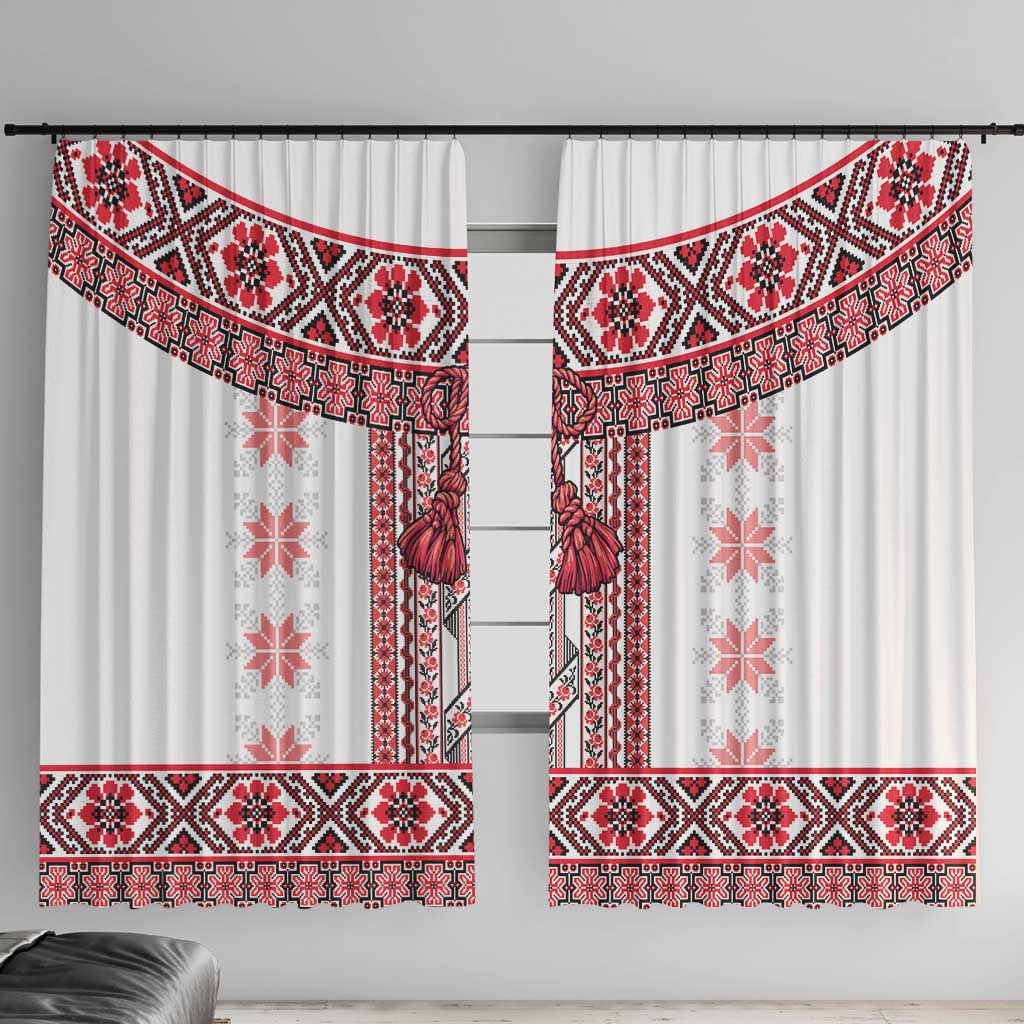 Ukraine Window Curtain Traditional Braided Rope Belt Red Folk Pattern