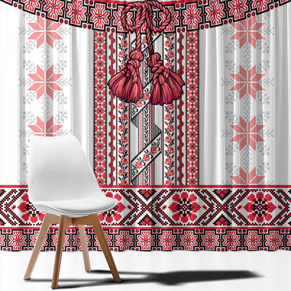 Ukraine Window Curtain Traditional Braided Rope Belt Red Folk Pattern