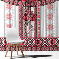 Ukraine Window Curtain Traditional Braided Rope Belt Red Folk Pattern
