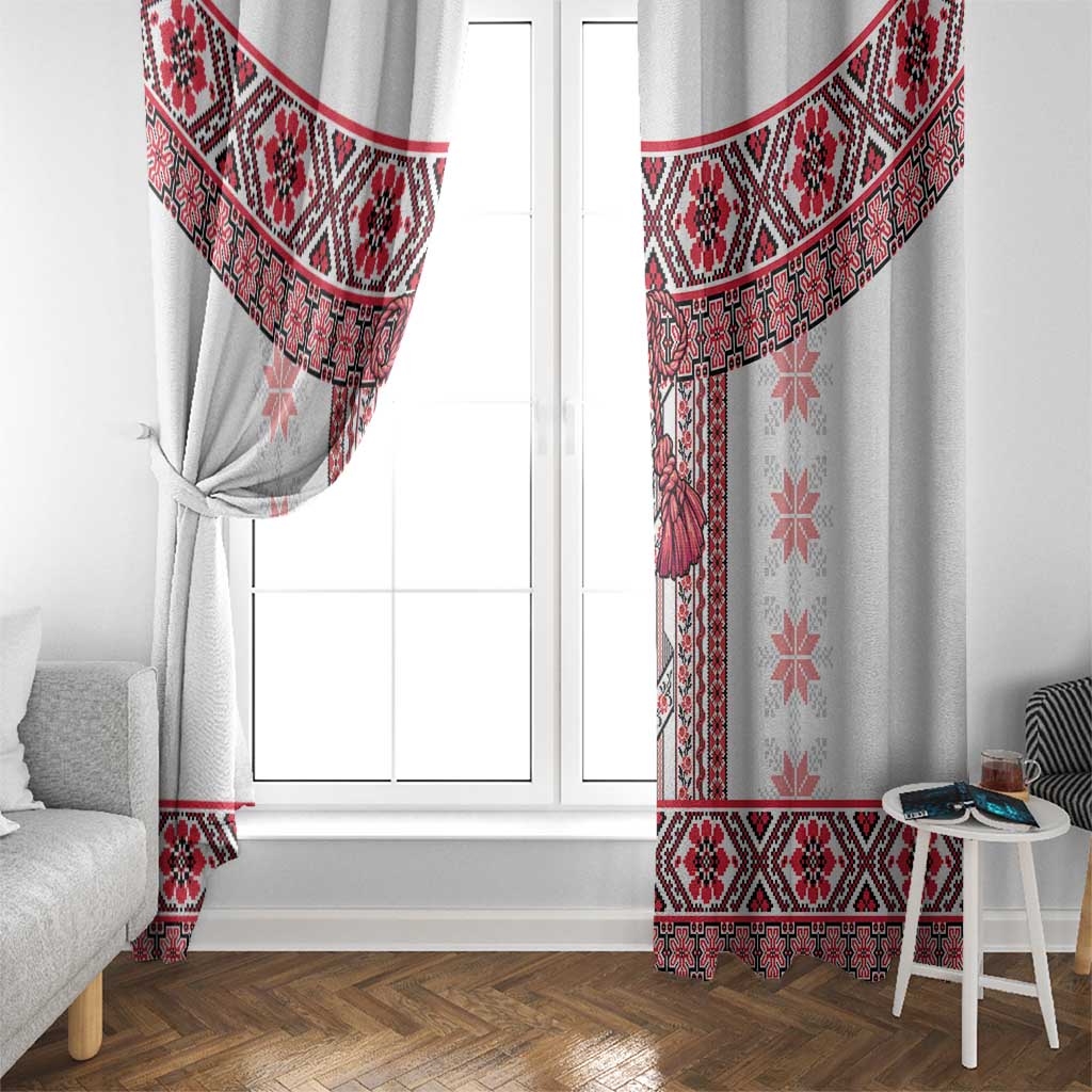 Ukraine Window Curtain Traditional Braided Rope Belt Red Folk Pattern