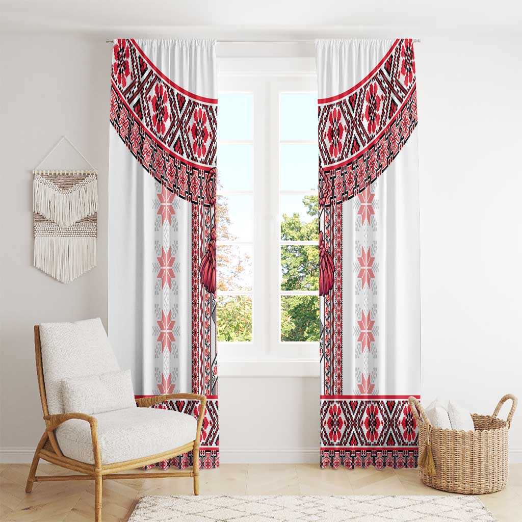 Ukraine Window Curtain Traditional Braided Rope Belt Red Folk Pattern