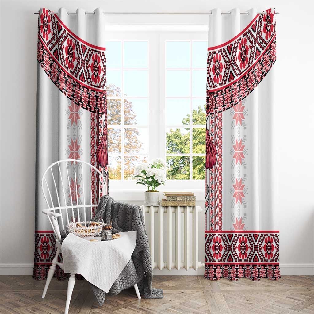 Ukraine Window Curtain Traditional Braided Rope Belt Red Folk Pattern