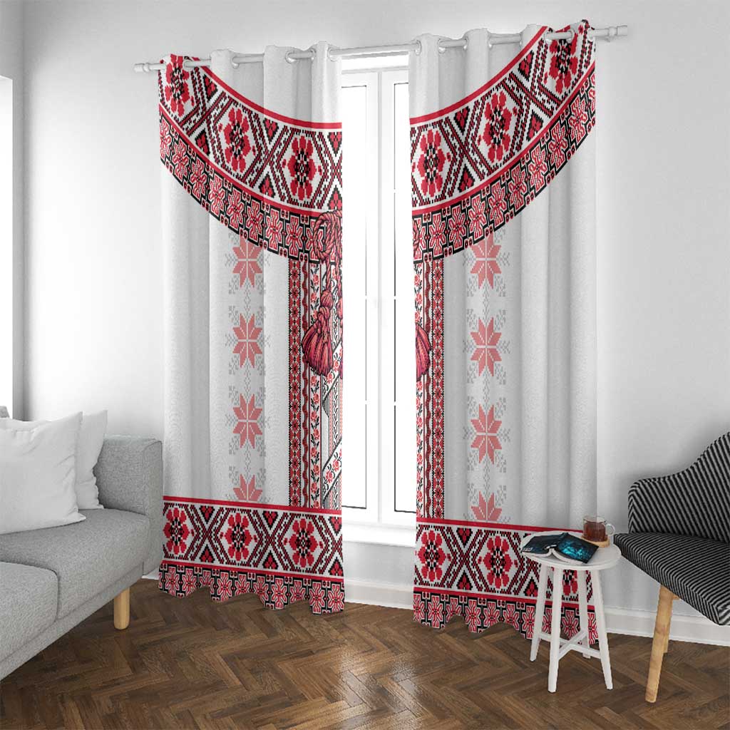 Ukraine Window Curtain Traditional Braided Rope Belt Red Folk Pattern