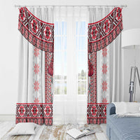 Ukraine Window Curtain Traditional Braided Rope Belt Red Folk Pattern