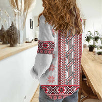 Ukraine Women Casual Shirt Traditional Braided Rope Belt Red Folk Pattern