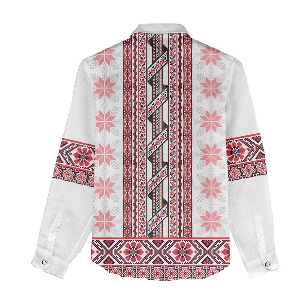 Ukraine Women Casual Shirt Traditional Braided Rope Belt Red Folk Pattern